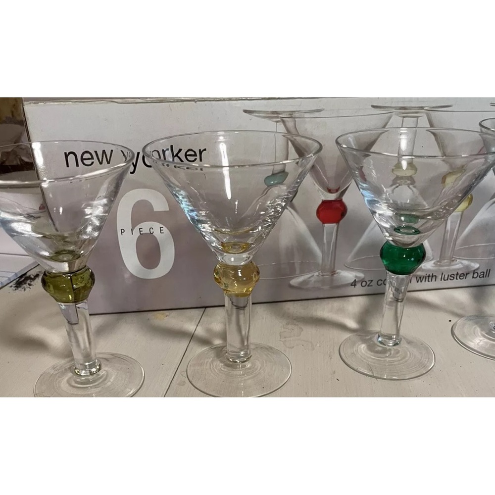 New Yorker 6 Circleware 4oz Clear Cordial Glasses Boho Colored Luster Ball Stem